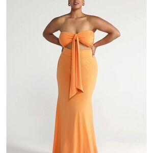 Orange Strapless Maxi Skirt And Top